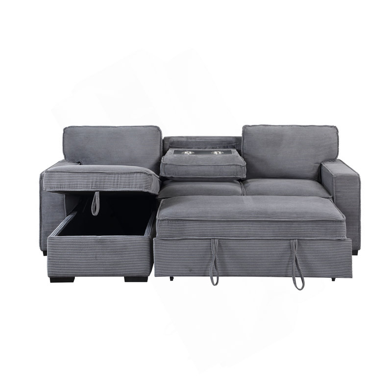 PULL OUT SOFA BED, Gray Corduroy
