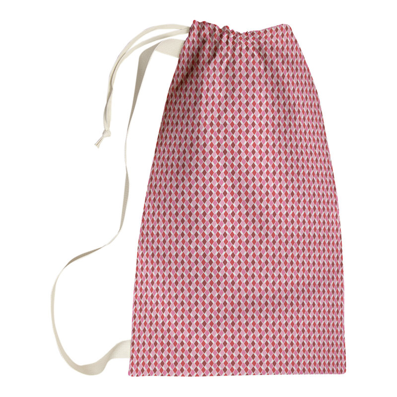 Fabric Laundry Bag with Handles, Medium (36" H x 28" W x 1" D), Pink/Red/Brown