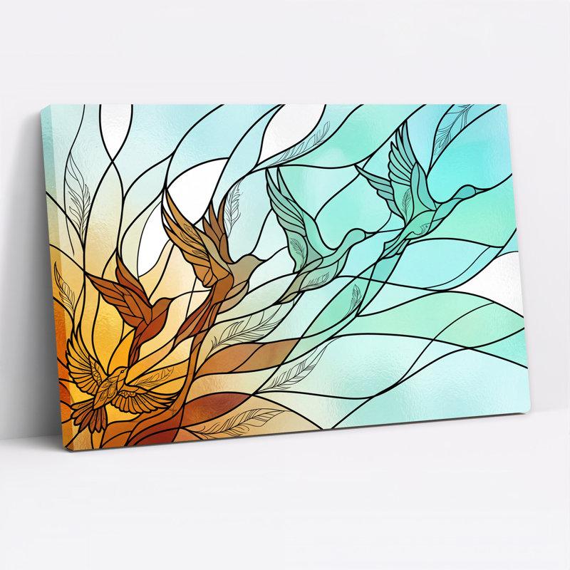 Art mural en toile orange et bleu sarcelle, H 32 po x l 48 po