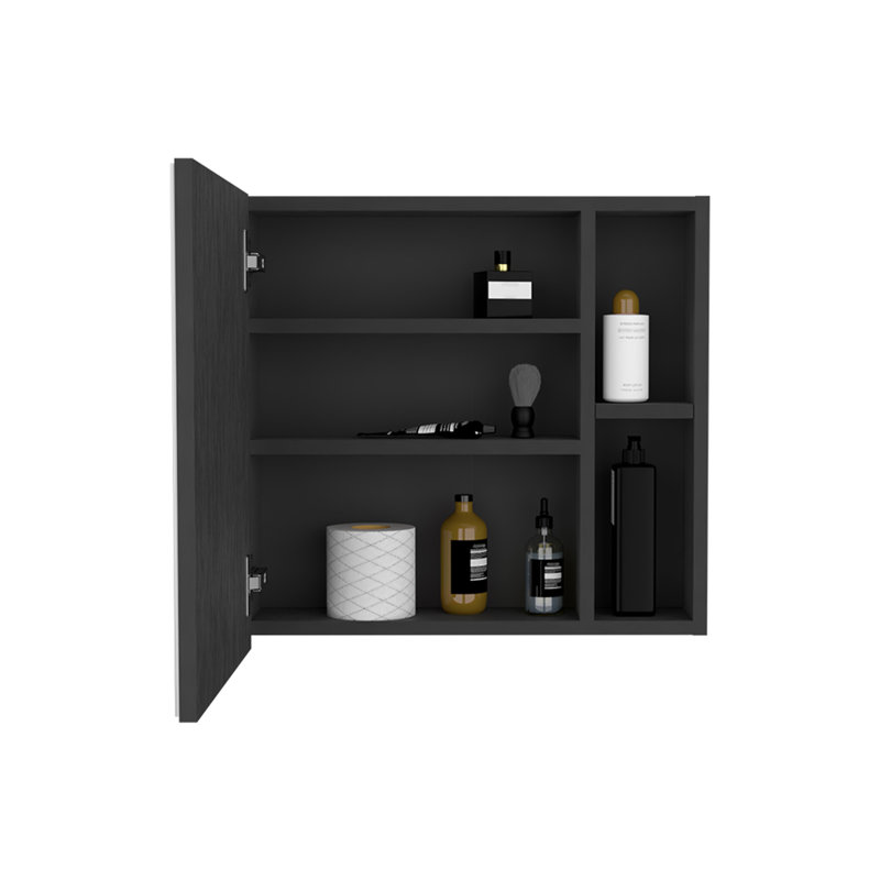 Pharmacie, trois tablettes internes, une porte, deux tablettes extérieures, , Noir