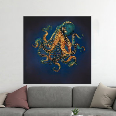 Toile de pieuvre dorée, impression sur toile, 1P, encadré noir