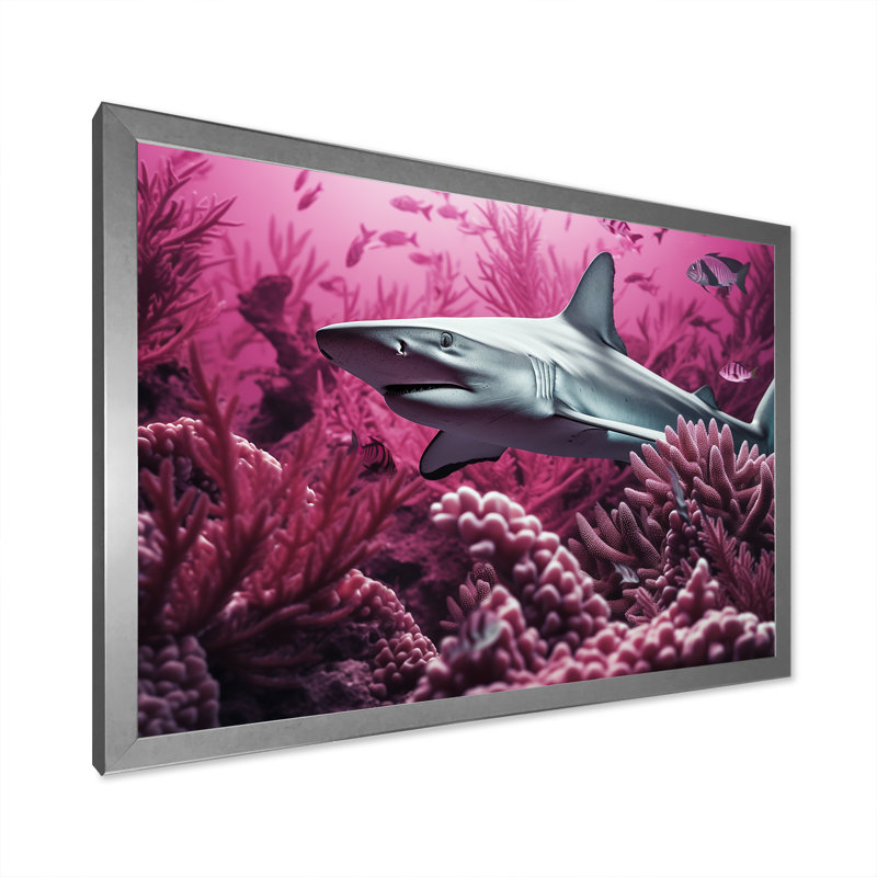 " Hammerhead Purple Sharks ", Silver Single Picture Framed, 34" H x 44" W x 1.5" D