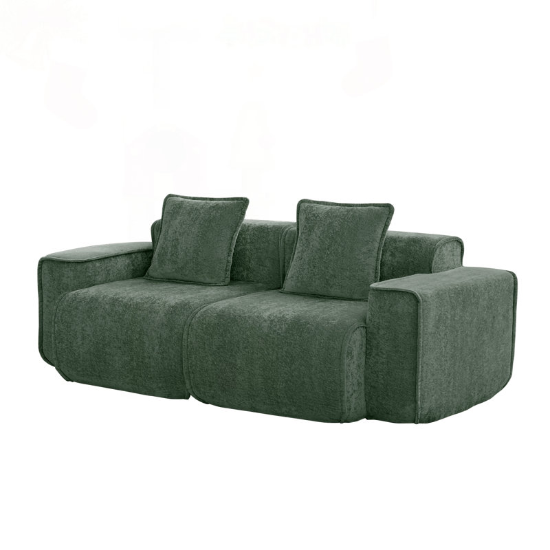 Canapé modulaire en velours modulaire avec passepoil français et mousse haute résilience, 78.74" W, Green Velvet, Green