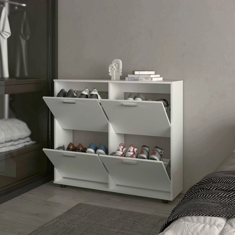 Tilt-Out Shoe Storage Cabinet With Multiple Compartments And Modern Design