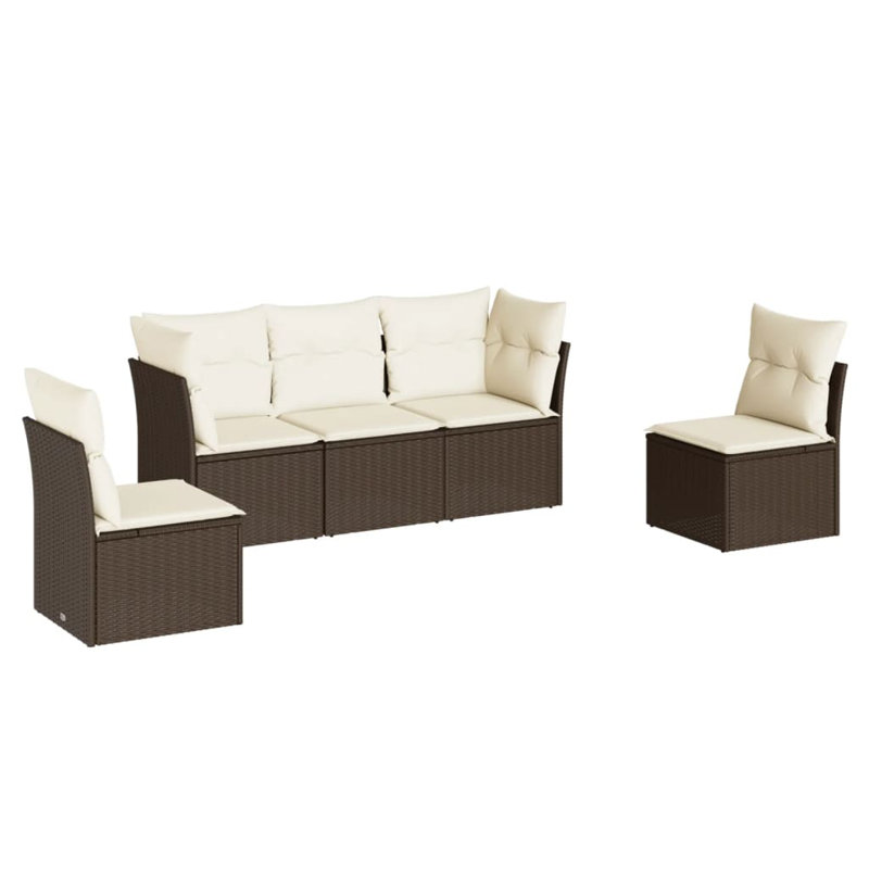  Ensemble de canapé de jardin 5 pièces en rotin de polyester brun et blanc crème