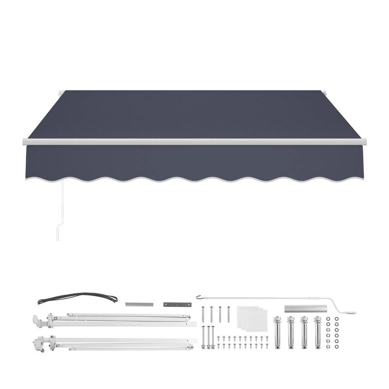 Auvent de patio manuel rétractable 8,2 x 6,6 pi, à angle réglable et pare-soleil en polyester résistant à l'eau avec manivelle, pour cour, terrasse, balcon, fenêtre, gris