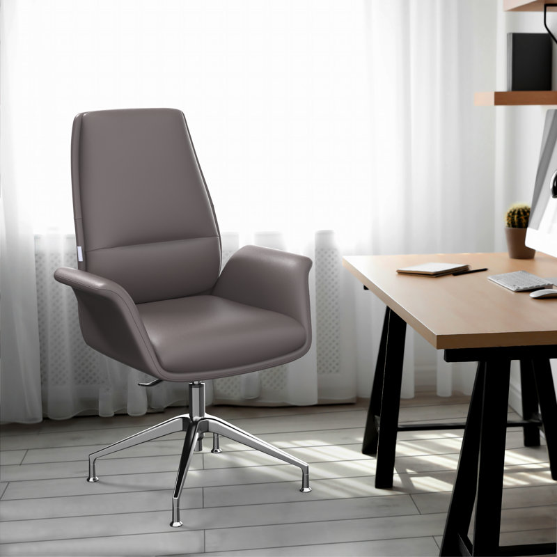 Orren Ellis Ingertha Modern Executive Leather Office Chair – Ergonomic Mid-Back Desk & Conference Seating with Fixed Arms, Swivel Base, and Adjustable Height 