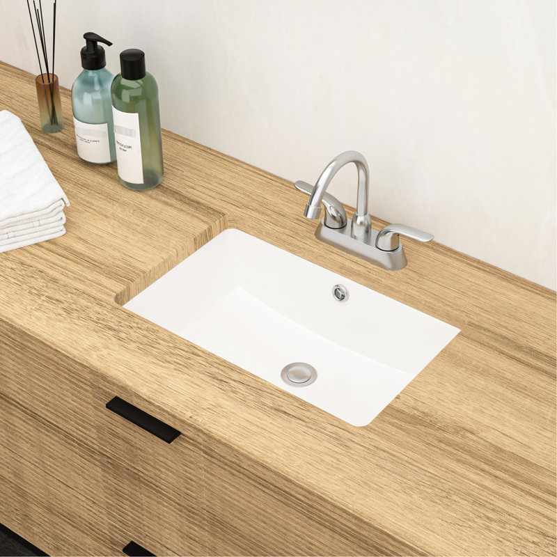 Lavabo sous-comptoir blanc pour salle de bain 18 po x 12 po avec trop-plein en céramique - Style contemporain moderne, décoration élégante, vestiaire à teinture