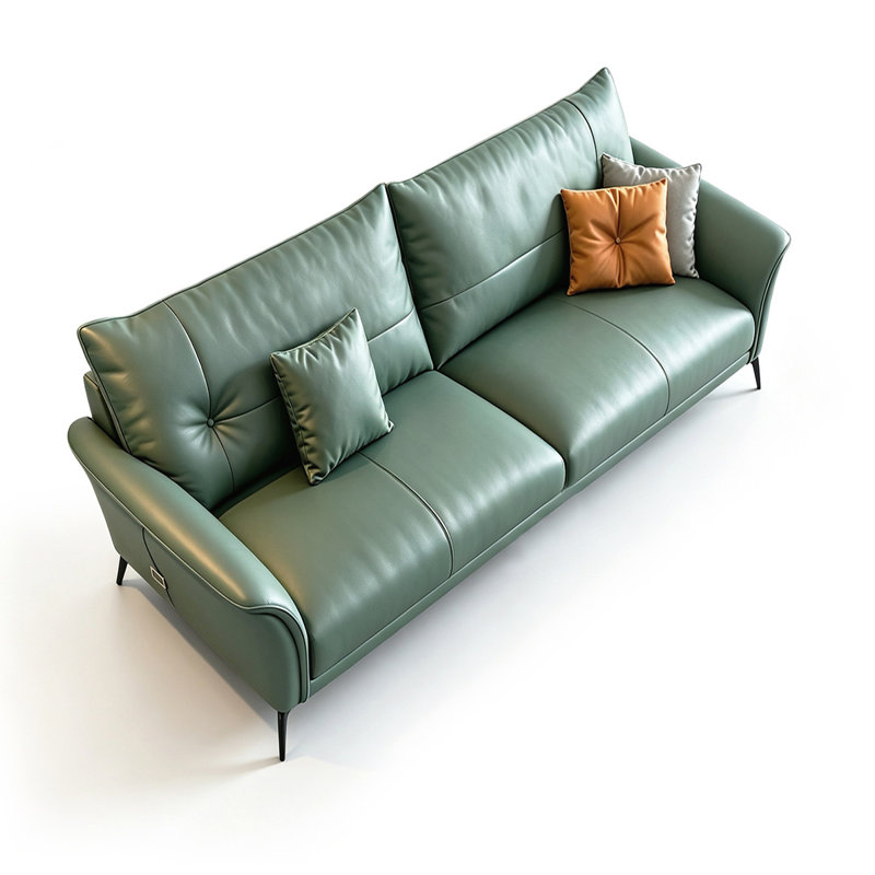 Canapé standard en cuir véritable vert, Green Top Grain Leather, 70.08" W