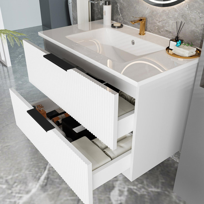 30" Bathroom Vanity with Ceramic Sink, 30", Matte White