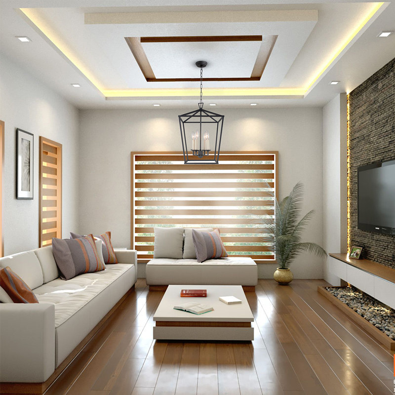 Lustre géométrique à 4 lumières Neslisah, Noir, H 18,5 po x l 12,6 po x P 12,6 po