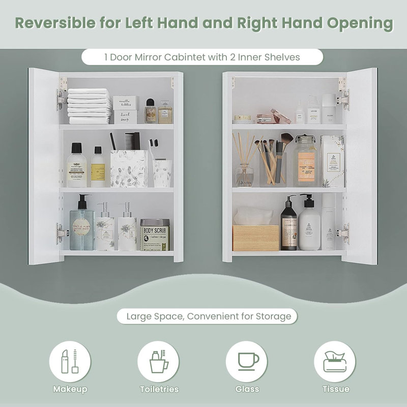 W H Wall Mounted Required Frameless Medicine Cabinet Mirror Adjustable, 12D x 40W x 60Hcm