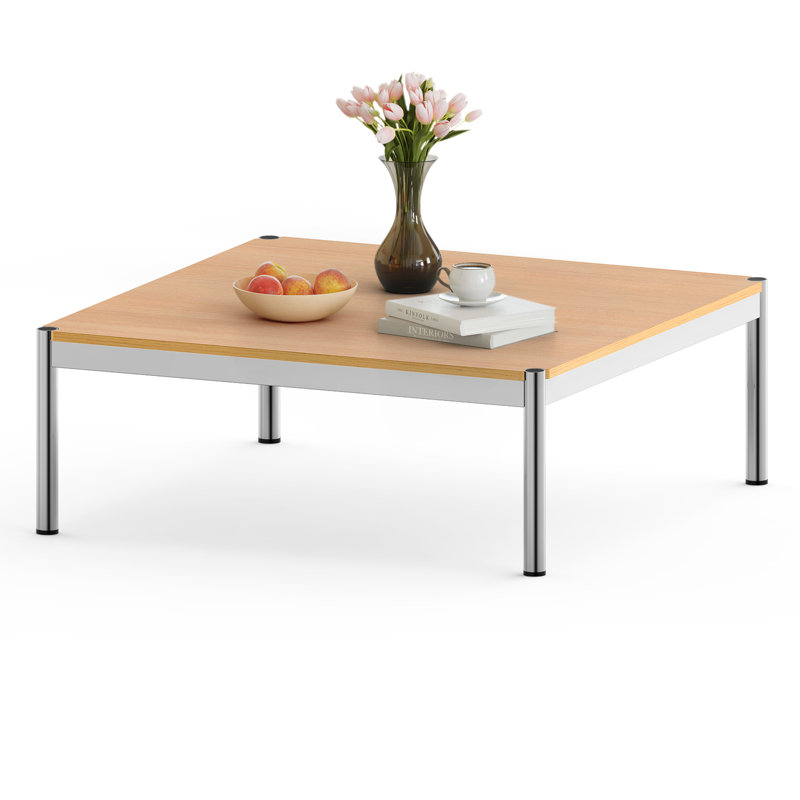 Brothir 39.4'' Wood Top Square Coffee Table with Stainless Steel Base 3 Min to Assemble, Light Yellow Wood