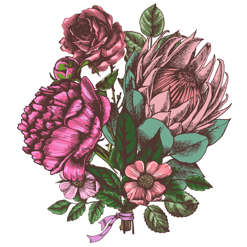 Papier peint bouquet de fleurs roses
