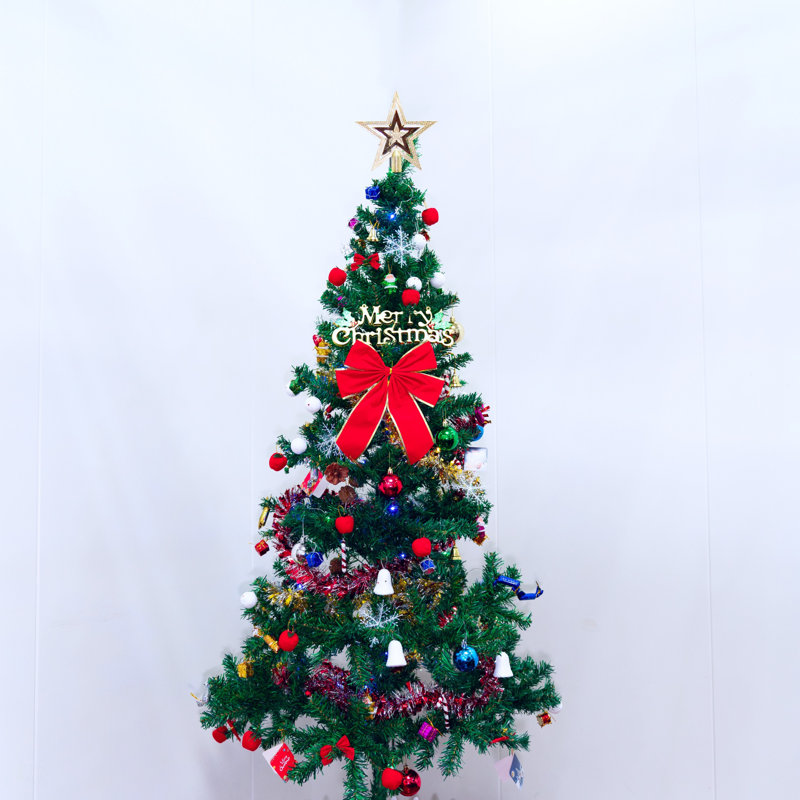 Arbre de Noël artificiel 6 pi avec lumières DEL écoénergétiques, 195 pendentifs et jupes décoratives, arbre de Noël, H 6 po
