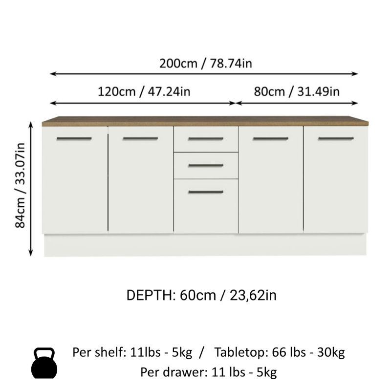 Hokku Designs Compact Garage and Utility Room Storage Set 78 Inch Base Cabinet with 3 Drawers and 4 Doors Utility Bench Wooden Organization Unit - White