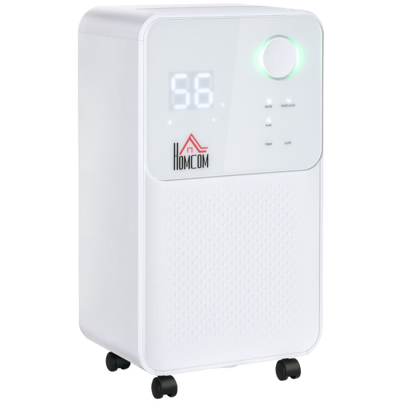 12L/Day White ABS Portable Dehumidifier, 4 Modes 24H Timer Digital Humidity Display Continuous Drainage for Home Bedroom Basement
