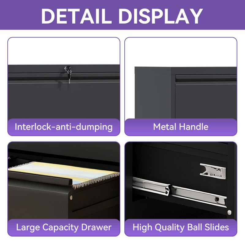 5-Drawer Lateral Metal Filing Cabinet, Commercial Grade Maximum Capacity, 110lbs Drawers with Full Extension & Anti-Tip Lock