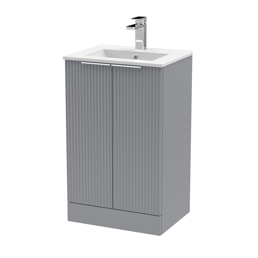 Fluted Single Bathroom Vanity with Drop In Vitreous China Basin