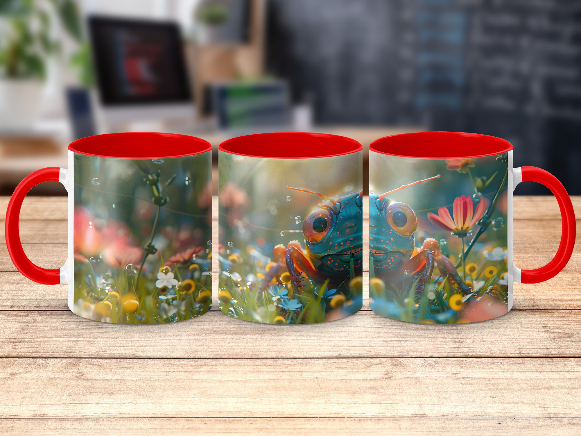 East Urban Home Set of 3 Colourful 3D Design 11oz Accent Mugs – White ...