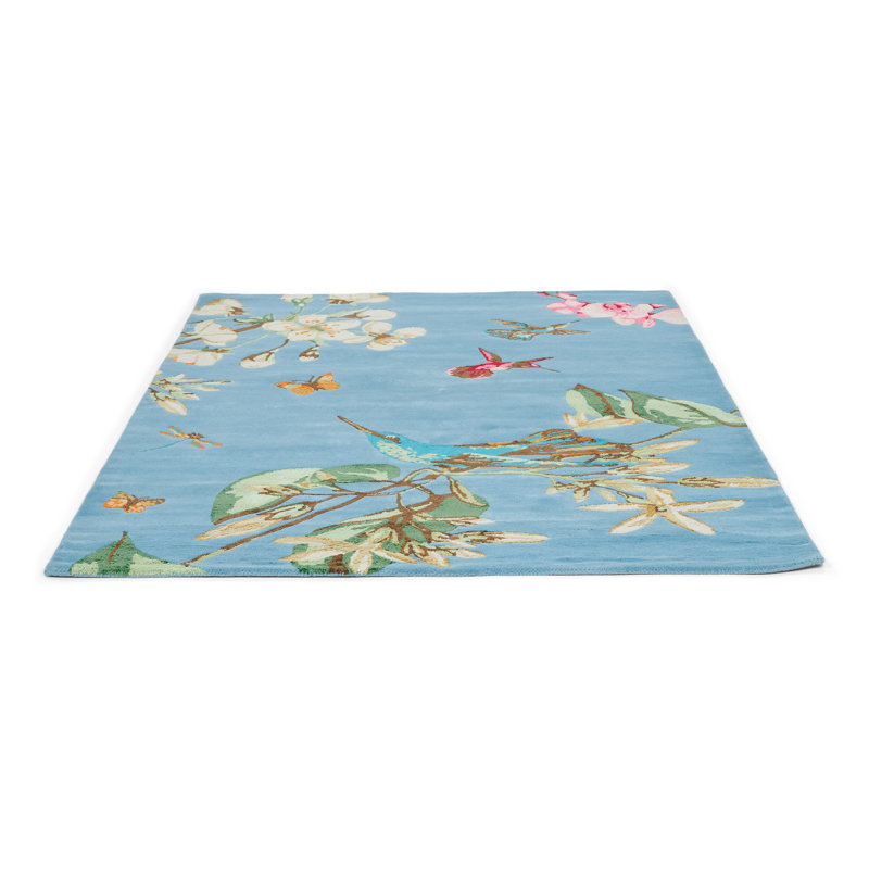 Hand Tufted Area Rug in Blue/Green/Ivory, Rectangle 5'7" x 7'10"