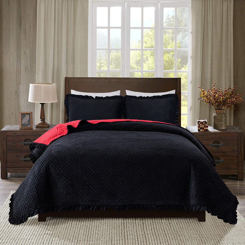 Ensemble de courtepointe en microfibre, Courtepointe très grand et 2 taies décoratives, gris