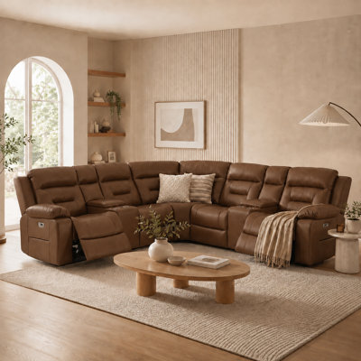 Canapé modulaire inclinable en forme de L de 109 po Kimblyn avec 2 fauteuils inclinables électriques, consoles avec porte-gobelets, ports USB et Type-C