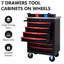 Chariot à outils en métal avec 7 tiroirs et mouvement lisse et pratique du chariot noir et rouge