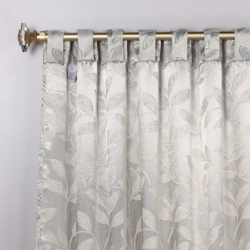 Ivory Polyester Blackout Curtains with Leaf Design, 52" x 108"