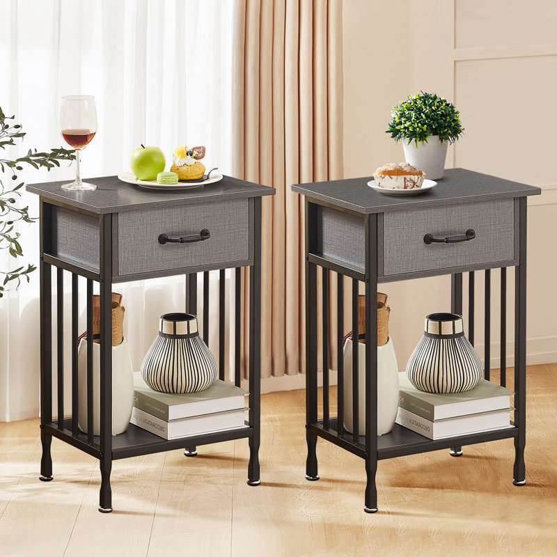 Kempst 15.7 " W Nightstand, Black/Hemp Gray, Set of 2