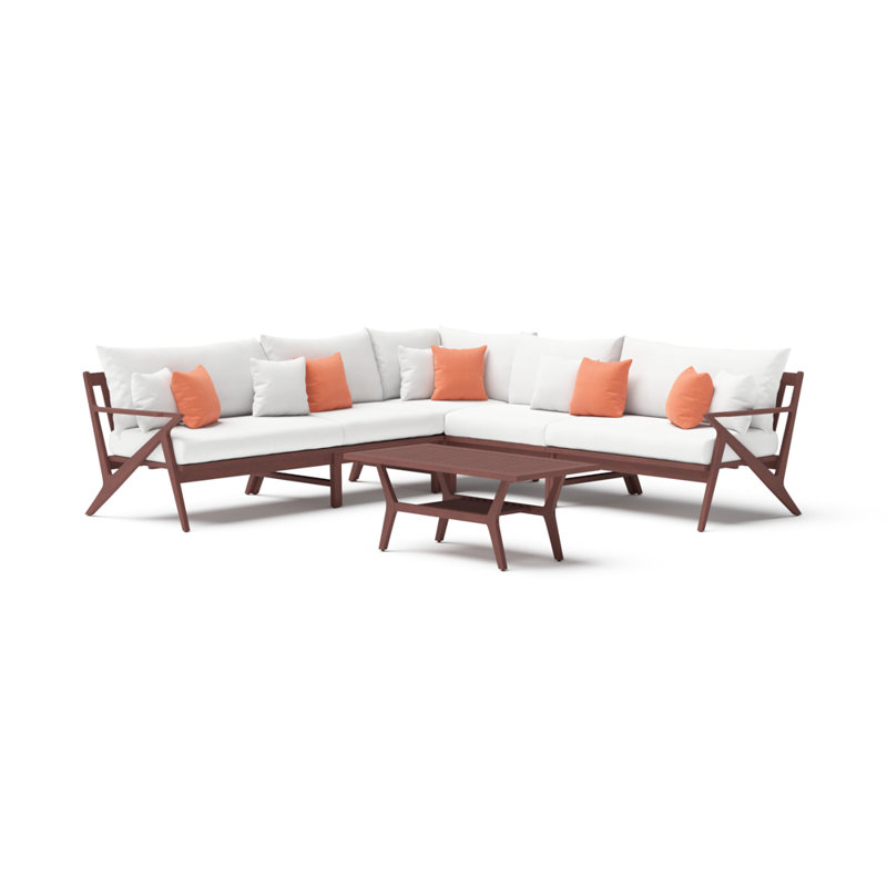 Ensemble de conversation modulaire 5 pièces avec coussins Sunbrella Minhaj, Tissage uni Sunbrella® corail