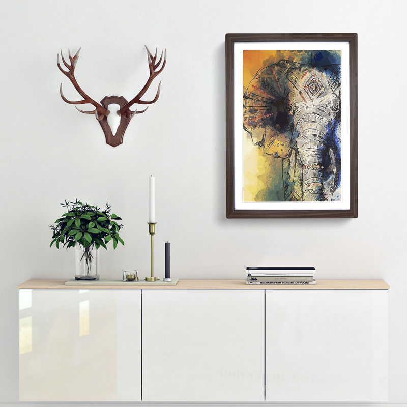Indian Elephant in Abstract - Framed Print, Walnut, 76cm H x 50cm W x 2cm D