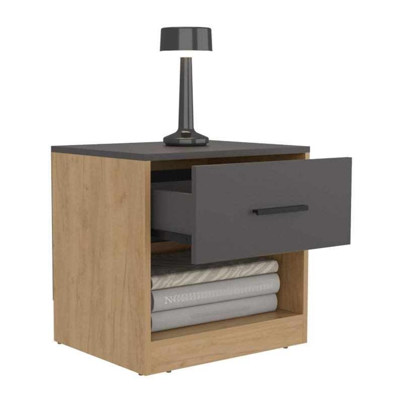 Table de bout de table de chevet à un tiroir avec tablette ouverte 19,7 "de haut avec tablette ouverte pour la chambre à coucher, le bureau personnel et le salon Chêne naturel - Gris mat