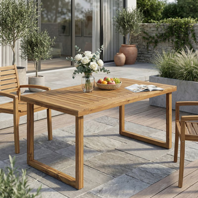 Table de salle à manger d'extérieur en bois d'acacia de 69 po, finition sablée naturelle