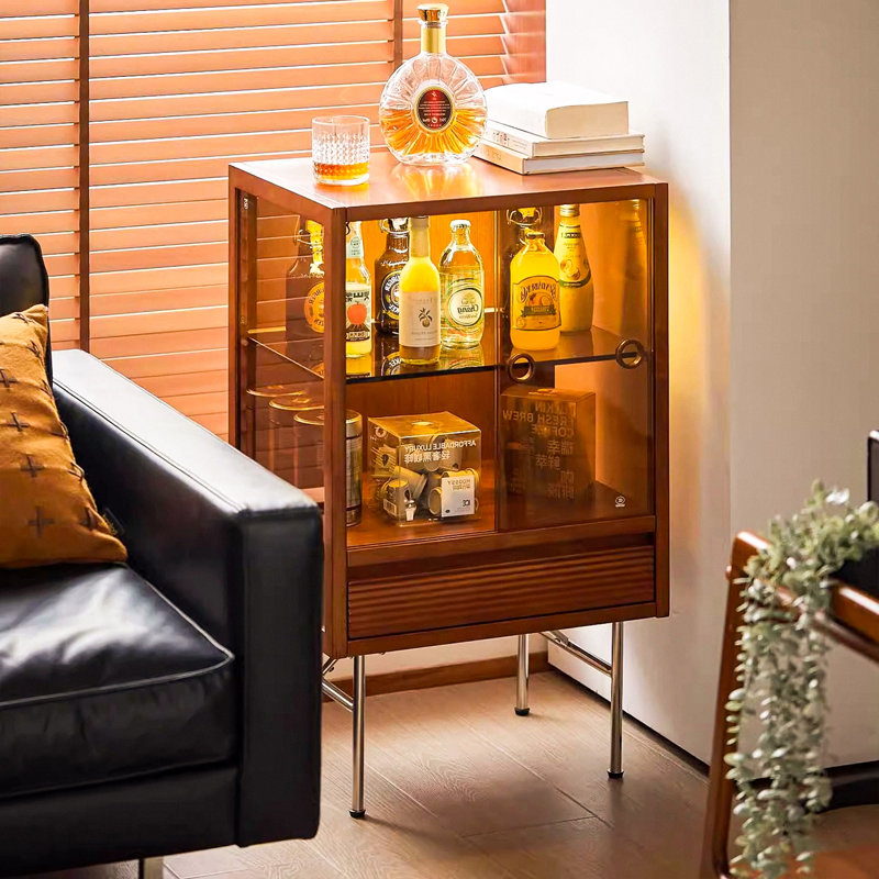 Nut-brown Solid Wood+Tempered Glass+Stainless Steel Display Cases
