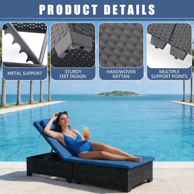 PE Rattan Outdoor Lounge Chair (Single), Navy