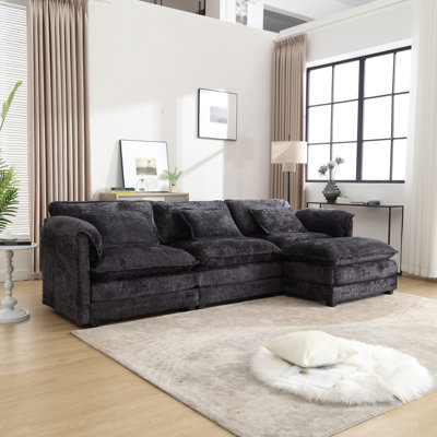 Modern Large  L-Shape Sectional Chenille Fabric, Movable Pedals, Detachable Armrests, Oversized Three-Seat Sofa