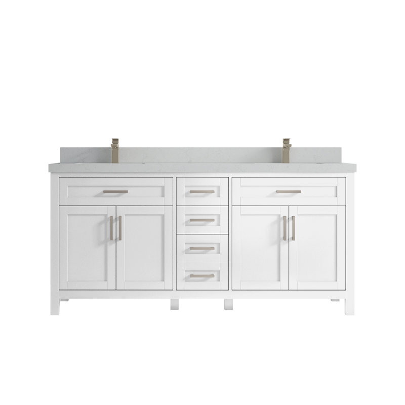 72'' Double Bathroom Vanity with Quartz Top, Carrara Quartz