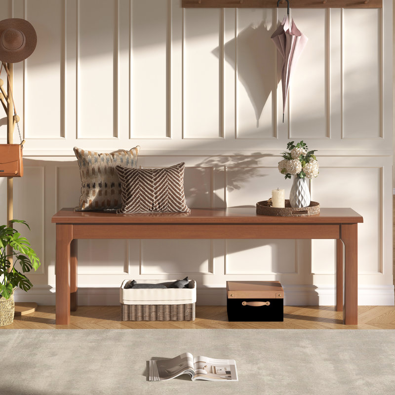63in Solid Wood Dining Bench Entryway Bench End-of-Bed Bench, 17.7" H x 63" W x 14.2" D, Brown