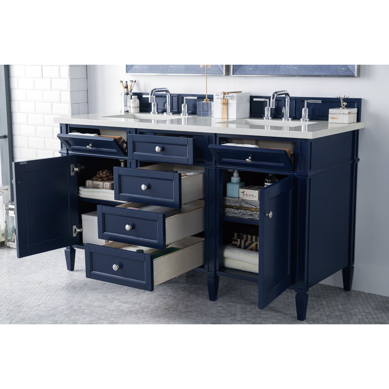Brittany 60'' W Double Vanity, Eternal Jasmine Pearl, Victory Blue
