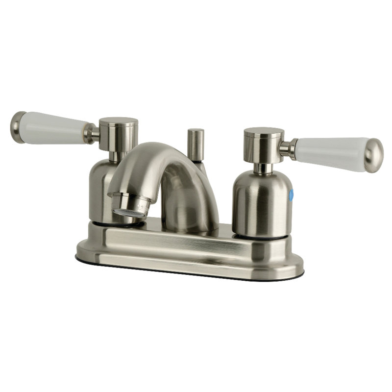 Kingston Brass Paris Two-Handle 3-Hole Deck Mount 4" Centerset Bathroom Faucet with Plastic Pop-Up, Brushed Nickel