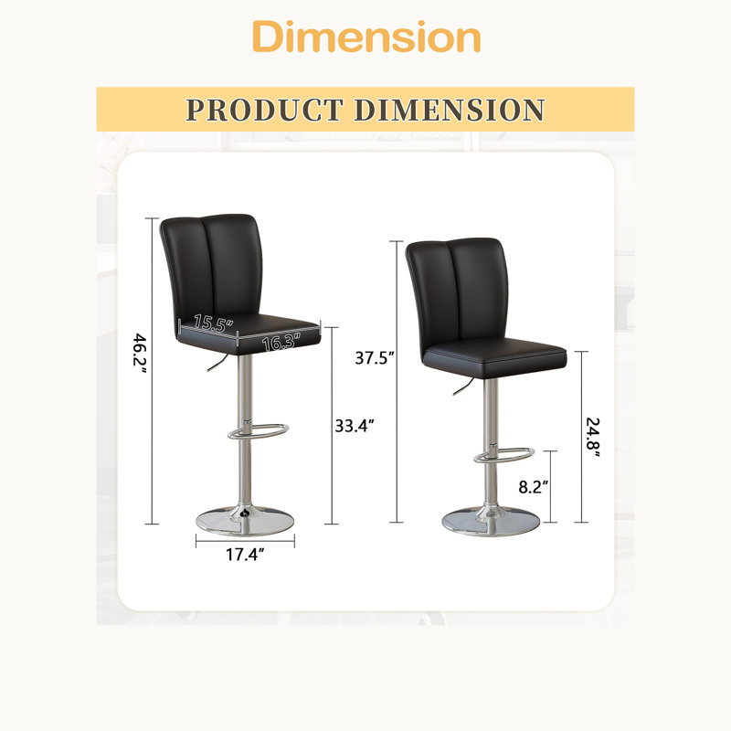 Ensemble de tabourets de bar modernes en polyuréthane - 2 pièces, avec dossiers verticaux et lisses avec pieds en métal argenté en forme de trompette