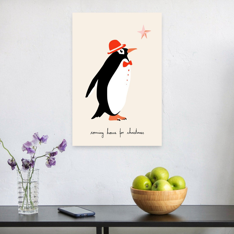 Dapper Christmas Penguin Elegant Abstract Contemporary Bird Penguin Winter Landscape Wall Art Print 1 Piece Wrapped Canvas Wall Art