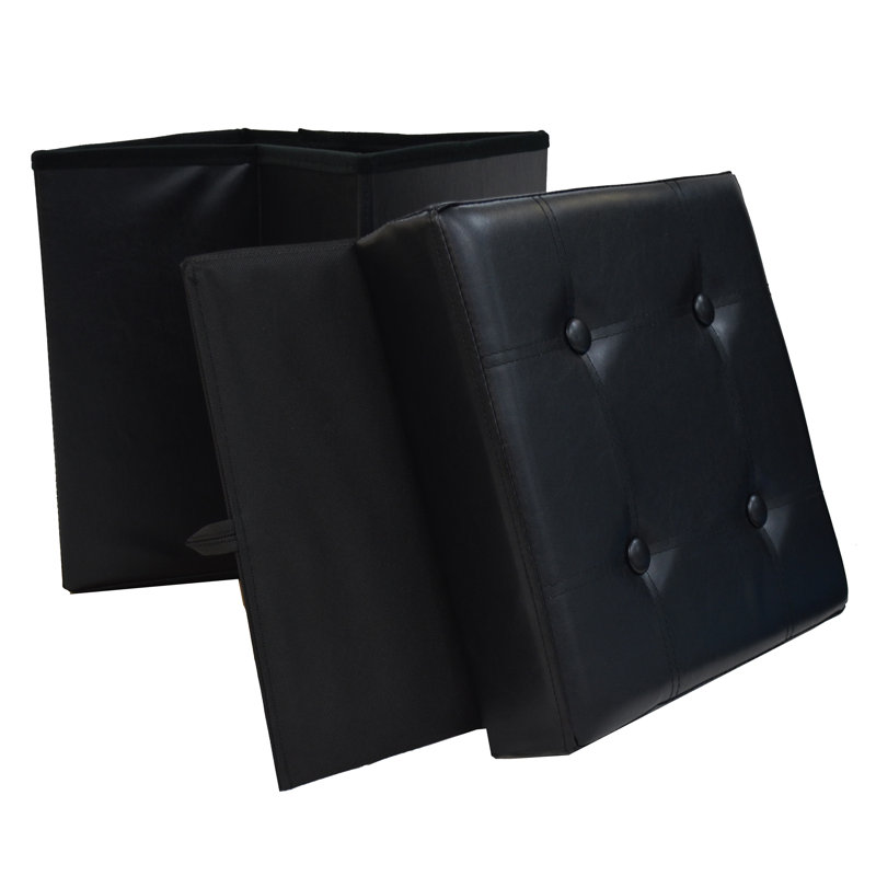 Repose-pieds touffeté de rangement Kewstoke, Similicuir noir