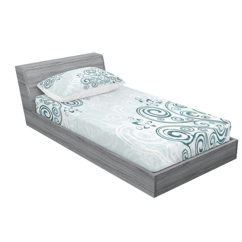 Microfiber Floral Sheet Set, Twin Sheet Set with Fitted Sheet, Vintage Inspired Swirled Lines Floral