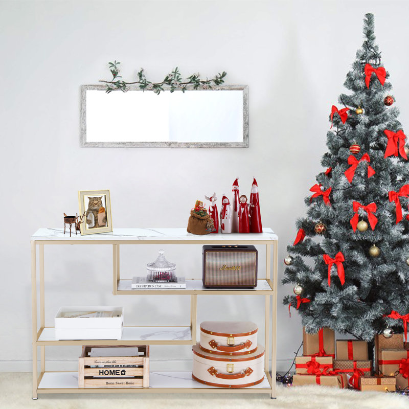 Sanchez 47.2" 3-Tier Console Table with Storage and Shelves,Narrow Buffet Table with Faux Marble
