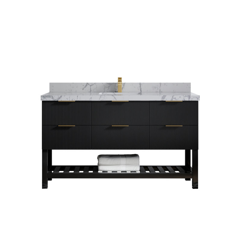 60'' Single Bathroom Vanity with Quartz Top, Venatino