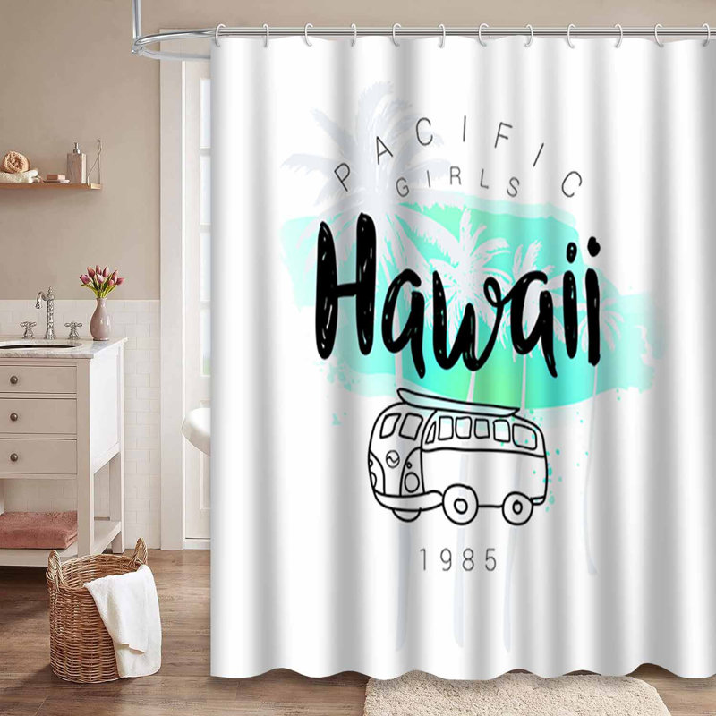 Rideau de douche imperméable avec 12 crochets Aloha Surf, L 72 po x l 78 po
