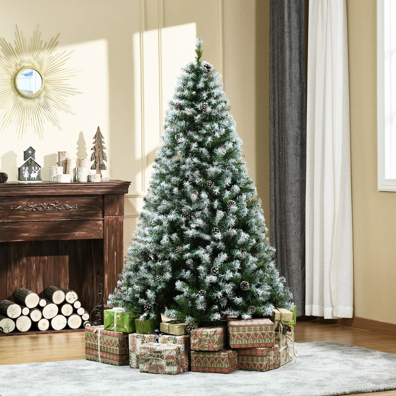 Sapin de Noël artificiel enneigé avec branches réalistes, 61 pommes de pin et 800 pointes