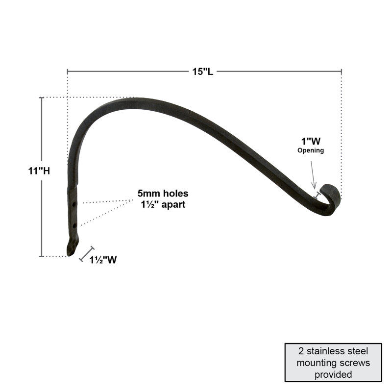 Black Wrought Iron Wall Hook Brackets, 16-inch, Set of 2